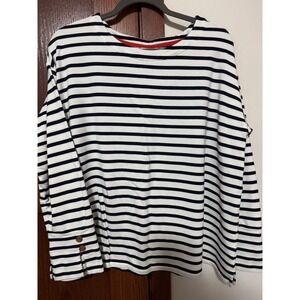 J.Jill Navy White Striped Button Cuff Long Sleeve Top XL KTP286311